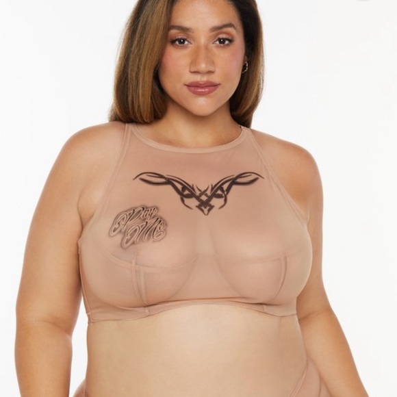 Tattooed Tricot High-Neck Bra - Picture 3 of 5